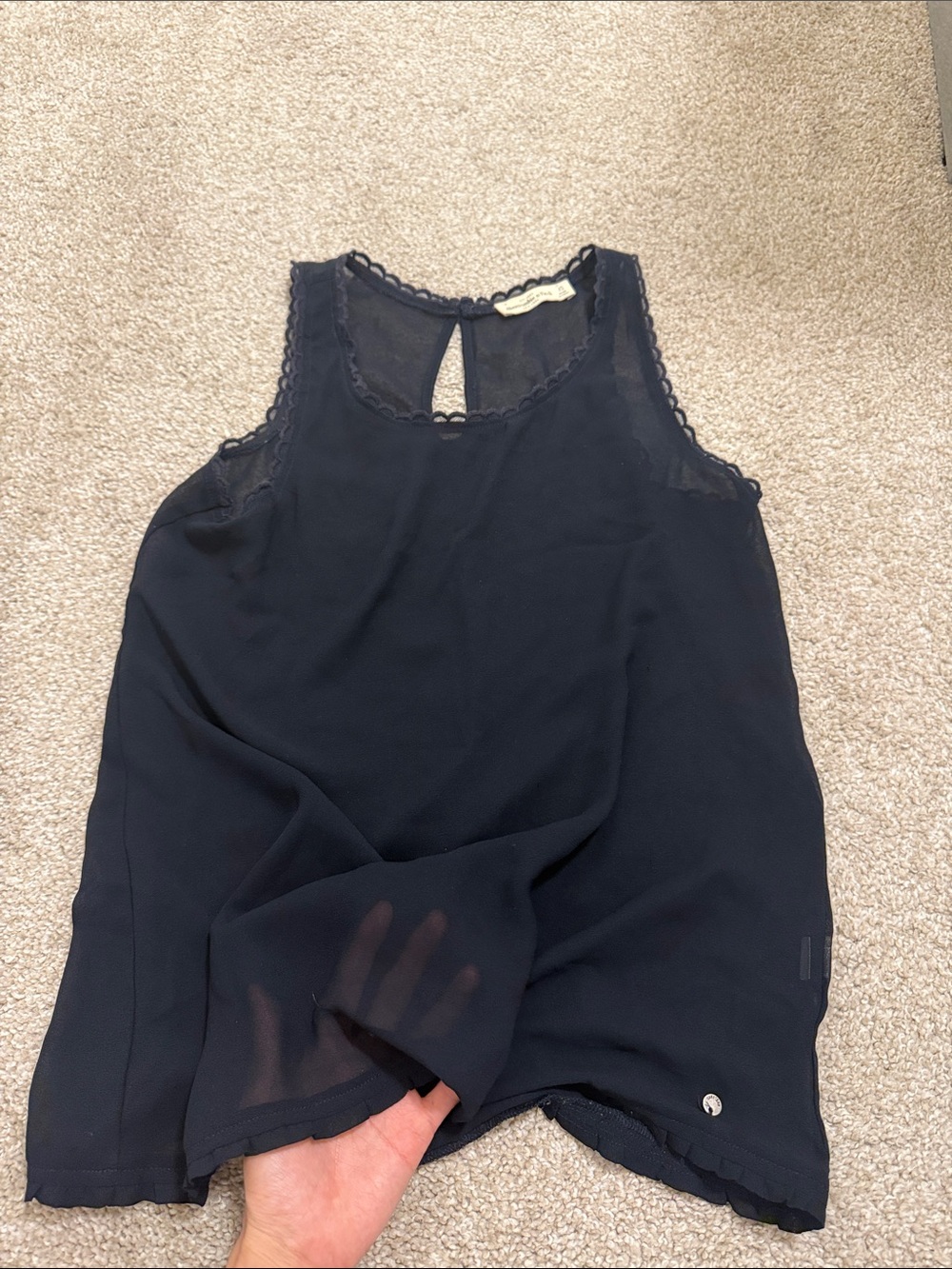 Black Sleeveless Sheer Lace-Trim Tank Top